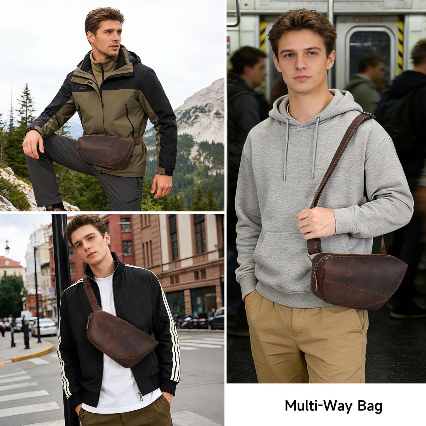 NIUCUNZH Genuine Leather Mens Sling Bag for Women Vintage Small Crossbody Bags Purse for Hiking Travel Chest Daypack (coffee)