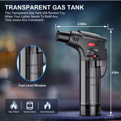 Torch Lighters, 4 Pack, Butane Refillable Jet Flame Torch Lighter, Windproof, Safe, Multi Utility Lighter for Candles, Fireplaces, Campfires, Grill (Without Butane)