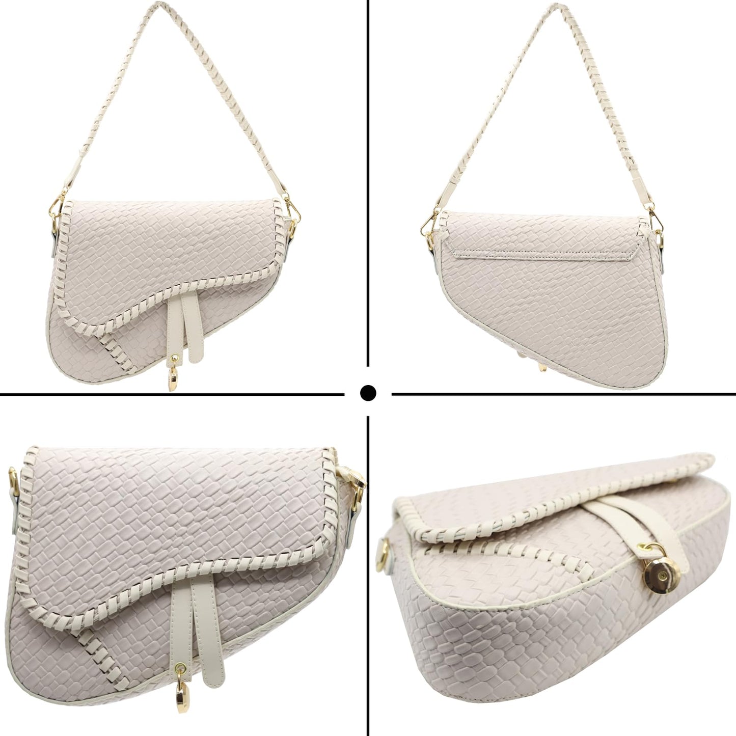 ERWUBA fashion women saddle shoulder bag clutch purse crossbody satchel handbag woven imitation crocodile leather bag (Off-white Large)