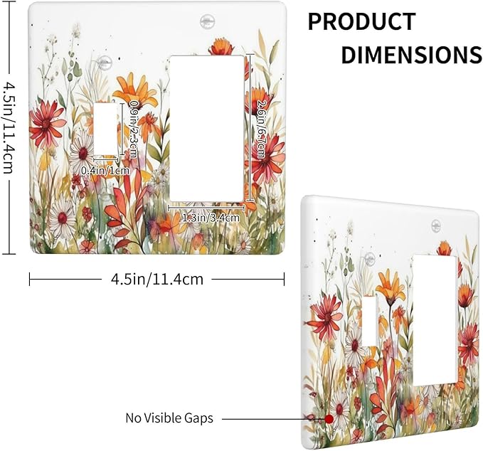 Watercolor Wild Flower Floral 2 Gang Light Switch Covers Single Toggle Rocker Combo Wall Plate Electrical Faceplate Decorative Switchplate for Nursery Bedroom Bathroom Decor