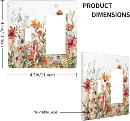 Watercolor Wild Flower Floral 2 Gang Light Switch Covers Single Toggle Rocker Combo Wall Plate Electrical Faceplate Decorative Switchplate for Nursery Bedroom Bathroom Decor