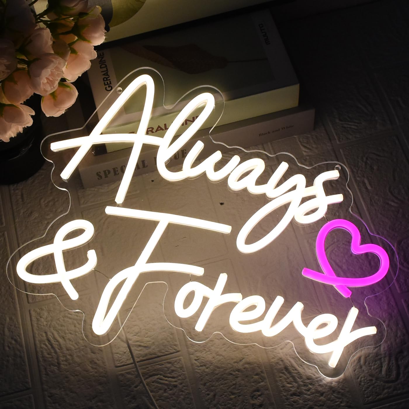 UExnkj-Y Always Forever Neon Sign Warm White Neon Light Sign, Letters Wedding Led Neon Signs for Wall Decor, Dimmable with USB Powered for Bedroom Propose Anniversary Christmas Gifts