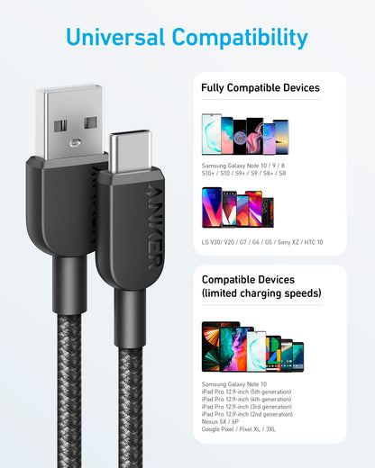 Anker USB A to USB C Cable, Charger Cord (2 Pack, 3FT), for iPhone 17 Series,Samsung Galaxy Note 10/S10+ S10, LG V30 (Black)