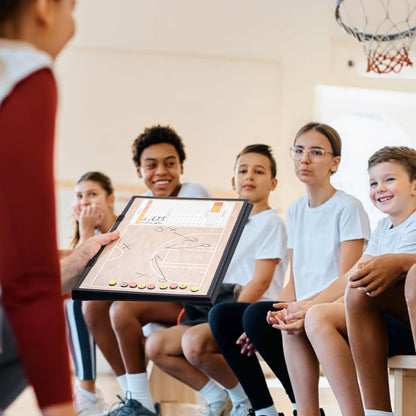 WISYOK Leather Covered Magnetic Basketball Lineup Board, Foldable and Portable Clipboard for Coaches with 48 Cards, 2 Markers, 4 Hooks and 1 Organizer Bag