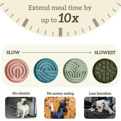 OHMO Slow Feeder Dog& Cat Bowl, Silicone Puppy Cat Food Bowl with Anti-Slip Suction Cup Slow Down Small Dogs Eating, Anti Choking (S-Diamond,Camo Green)