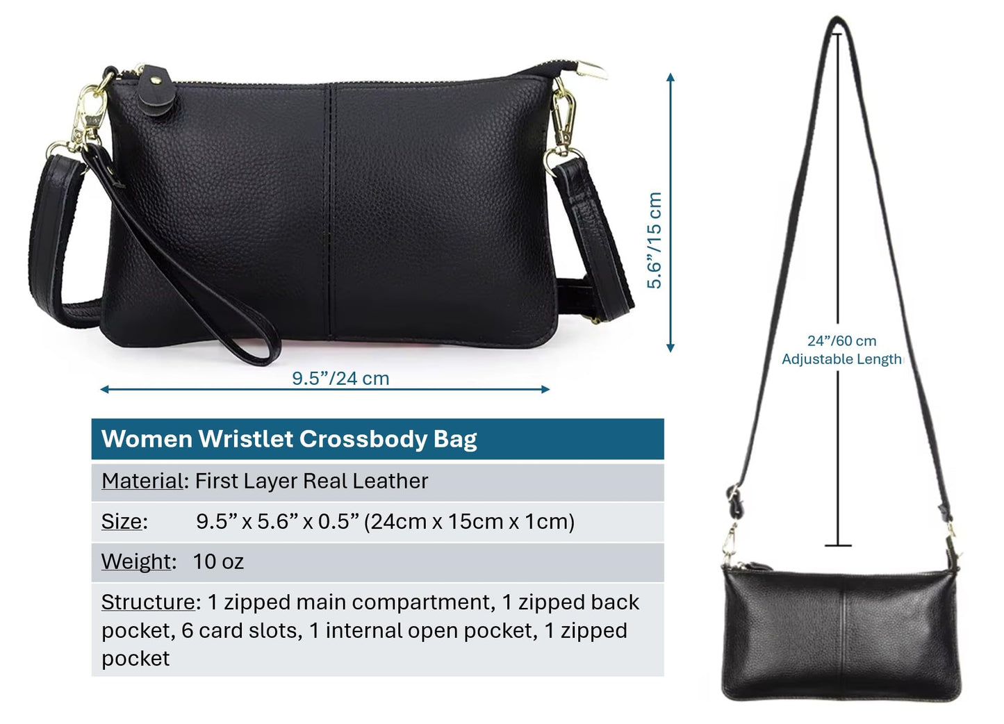 AurexaFashion Genuine Leather Small Crossbody Phone Bag for Women, Slim Wallet Credit Card Holder Wristlet Clutch Purse (Dark Blue)
