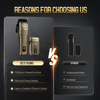BESTBOMG® Professional Hair Clippers for Men, Professional Barber Clippers and Trimmer Set, Mens Cordless Hair Clipper for Barbers Haircut Kit Fade, BS-808A (Black)
