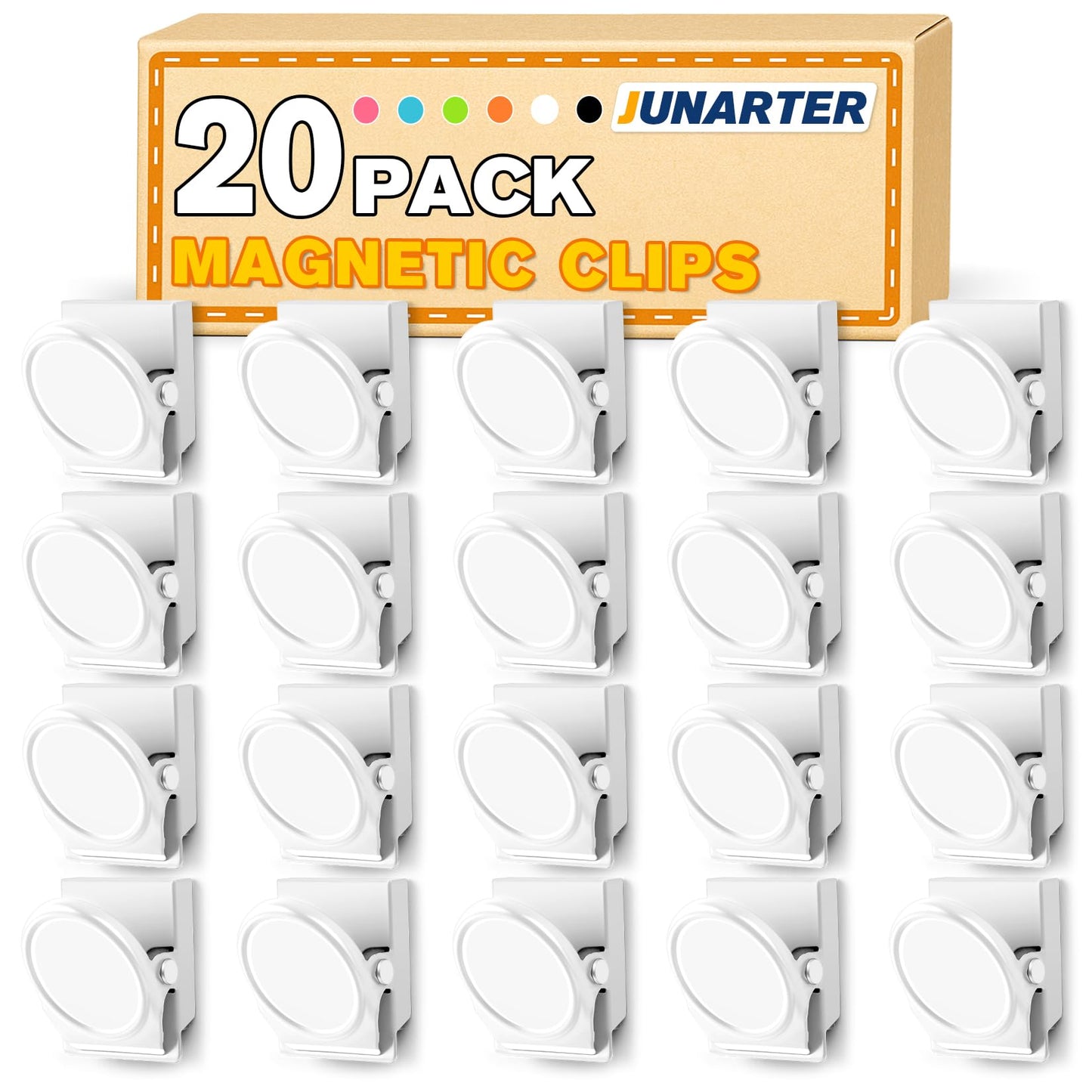 Junarter 20 Pack Magnetic Clips Heavy Duty, White Magnet Clips for Fridge, Refrigerator Magnets, Strong Magnetic Clip, Scratch Free Magnets with Clip for Whiteboard, Refrigerator, Cruise, Locker