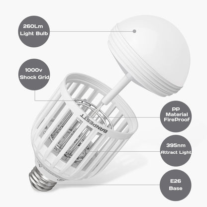 [2-Pack] BANPESTT Bug Zapper Light Bulb 2-in-1 Indoor Mosquito Zapper Gnat Trap- Electric Fly Insect Killer&Bug Catcher for Home Backyard Patio