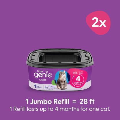 Litter Genie Refill Bags | Jumbo 2-Pack, 56 Total ft | Up to 8 Months of Supply in 2 cartridges | Ultimate Odor Control Cat Litter Bags