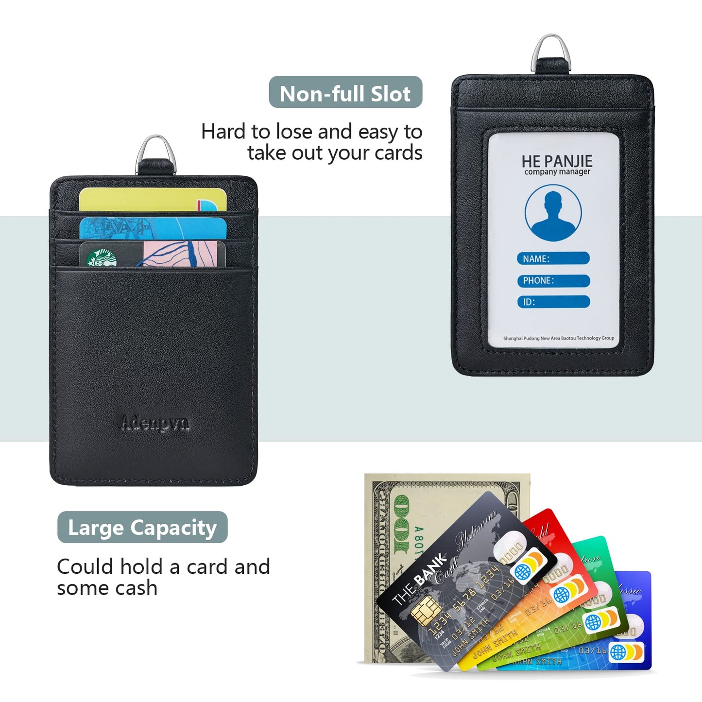 Genuine Leather id Badge Holder with Lanyard,Soft,ID Card Holder,Up to 20 Colors and Grains to Choose,frommultiple Card Slots,Vertical Work Name Badge case (161)