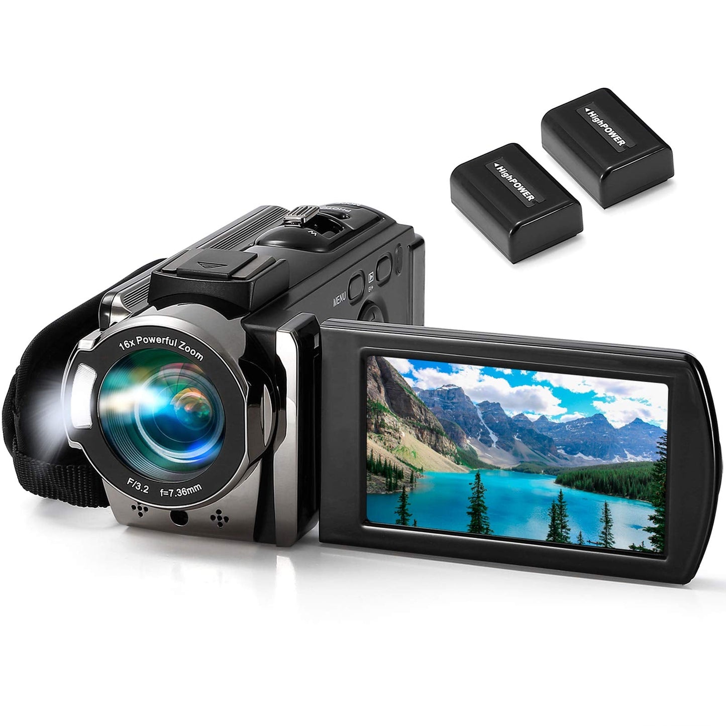 kimire Video Camera Camcorder Digital Camera Recorder Full HD 1080P 15FPS 24MP 3.0 Inch 270 Degree Rotation LCD 16X Digital Zoom Camcorder Camera with 2 Batteries(Black)