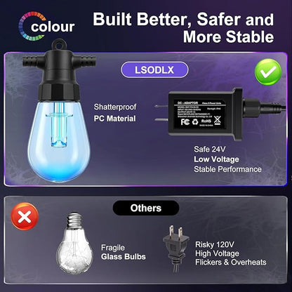 Outdoor String Lights 27ft, Patio Lights with 10 Dimmable LED Bulbs, RGBW & Warm White, IP66 Waterproof, Shatterproof, APP & Remote Control, Color Change, Customizable Colors for Backyard Décor