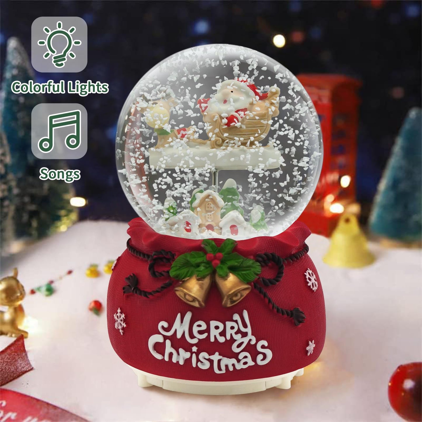Christmas Snow Globe Lantern Musical, Snow Globes Christmas with Music, Glitter Snowflakes icicles Lighted Santa Claus Decorative Lantern, Xmas Decor Gift for Adult Girls Women