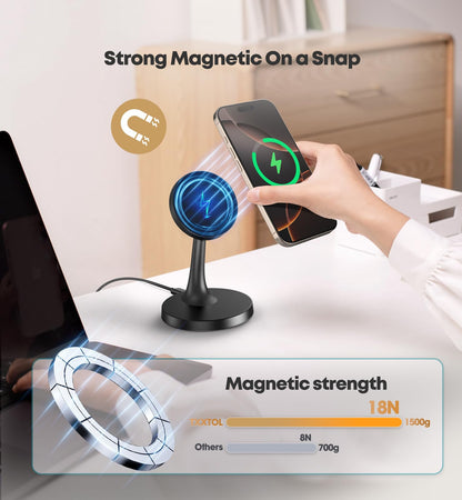 Magnetic Wireless Charger iPhone Stand 15W Fast Mag-Safe Charger for iPhone 16/16 Pro/16 Plus/16 Pro Max/15/14/13/12 Series Apple Magnet Wireless Charging Station/Pad for AirPods