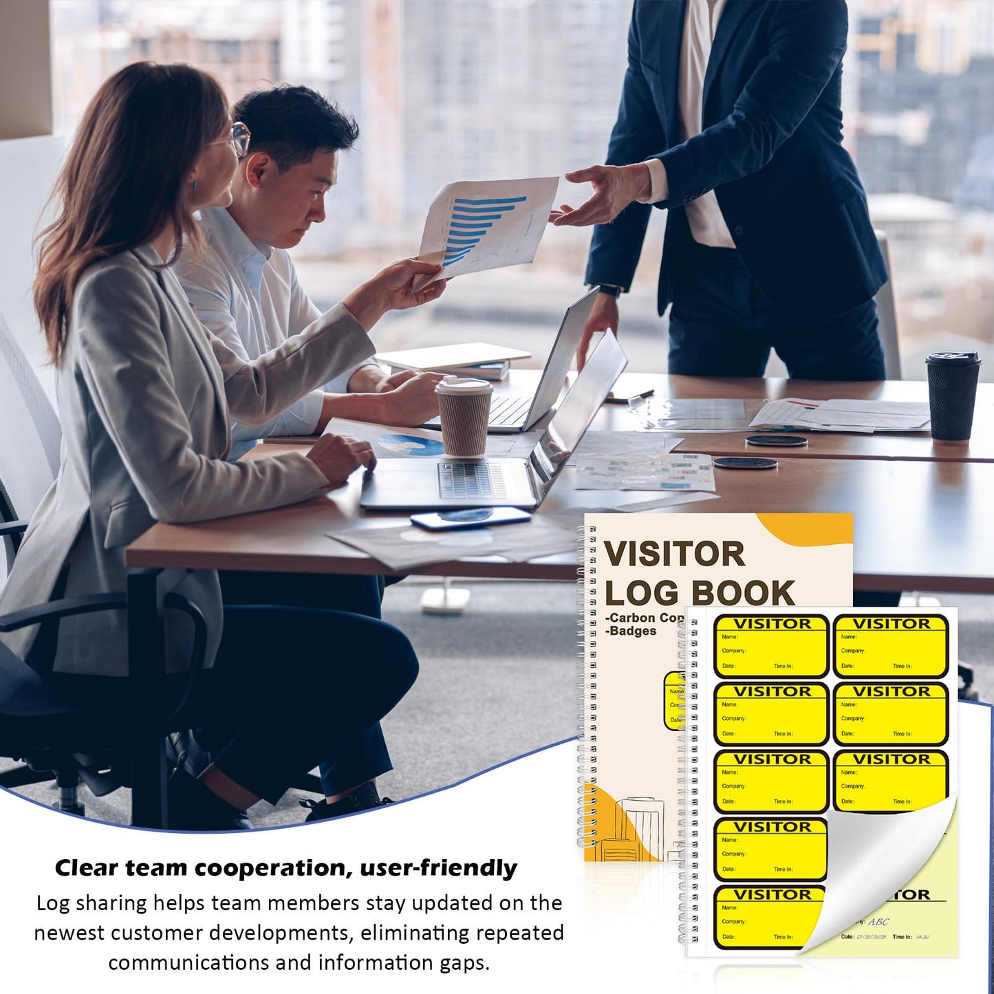 3 Pack Visitor Badges with Carbon Copy Visitor Stickers Letter Size Visitor Log Book Protecting Privacy Pages School Church Business Pass 450 Visitor Badges Guest Register Book 90 Memo Pages (3)