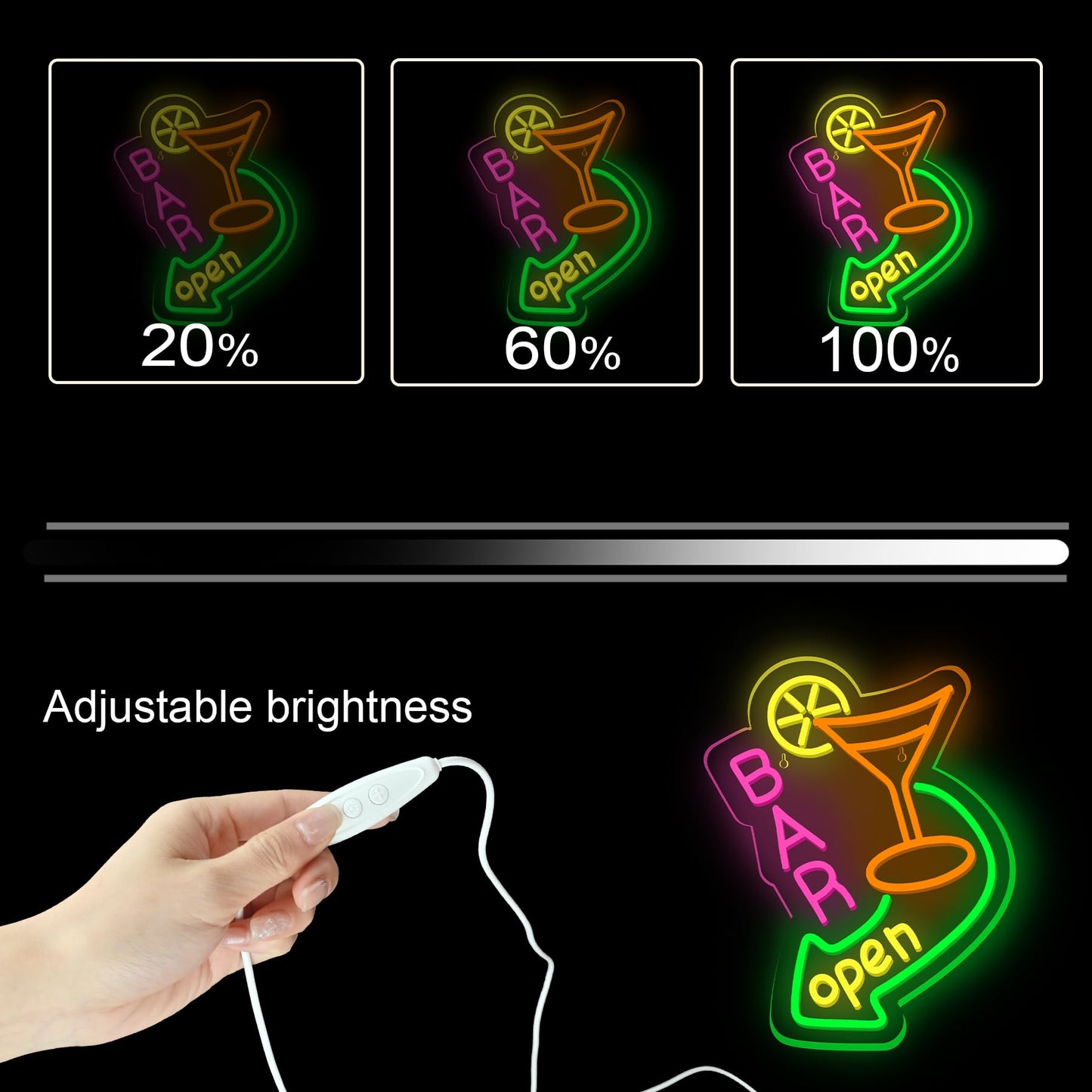 NOSUN Bar Open Neon Sign Dimmable LED Cocktail Neon Lights Signs for Wall Decor Neon Open Sign Open Light Bar Sign for Business Pub Store Man Cave Party Club Restaurant Art Wall Decor Gift