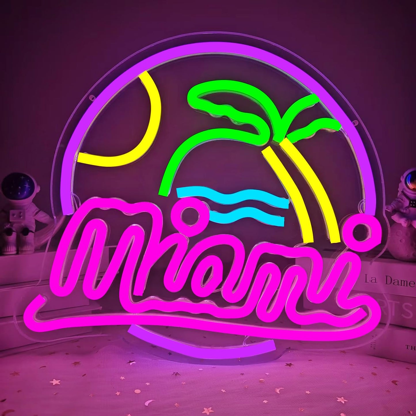 Miami Neon Sign Dimmable Led Palm Tree Sunset Sunrise Neon Light Signs for Wall Decor, Miami Wave Island Neon Lights for Beach, Vacation, Party, Room, Man Cave