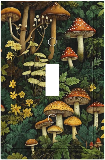 Mushrooms Forest Nature Botanical Art Light Switch Covers 1 Gang Single Toggle Wall Plate Decorative Switchcover Electrical Switchplate for Farmhouse Living Decor