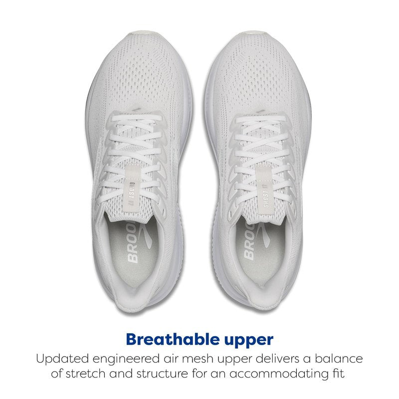 Brooks Women’s Ghost 17 Neutral Running Shoe - White/White/Grey - 10.5 Medium
