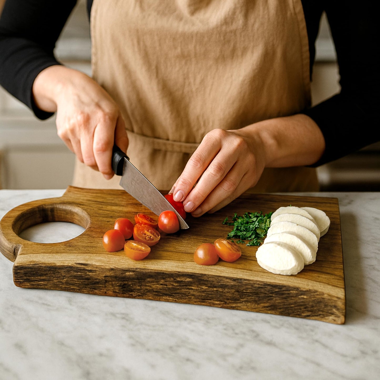 GoCraft Acacia Wood Live Edge Cutting Board – 17 x 10 Inch – with Internal Round Handle | Rustic Rectangular Charcuterie Board | Cheese Serving Tray | Wooden Chopping Block | Kitchen Cutting Platter