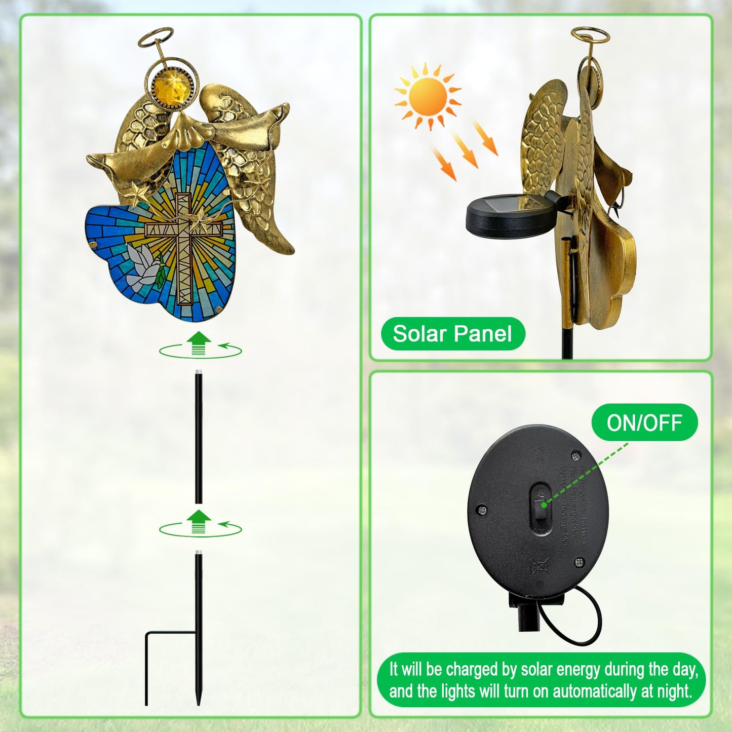 Hokfirm Solar Lights Outdoor Pathway,Metal Angel Garden Stake Pathway Light for Yard Patio Cemetery,Solar Angel Garden Decor Statue for Outside,Memorial Gifts for Women