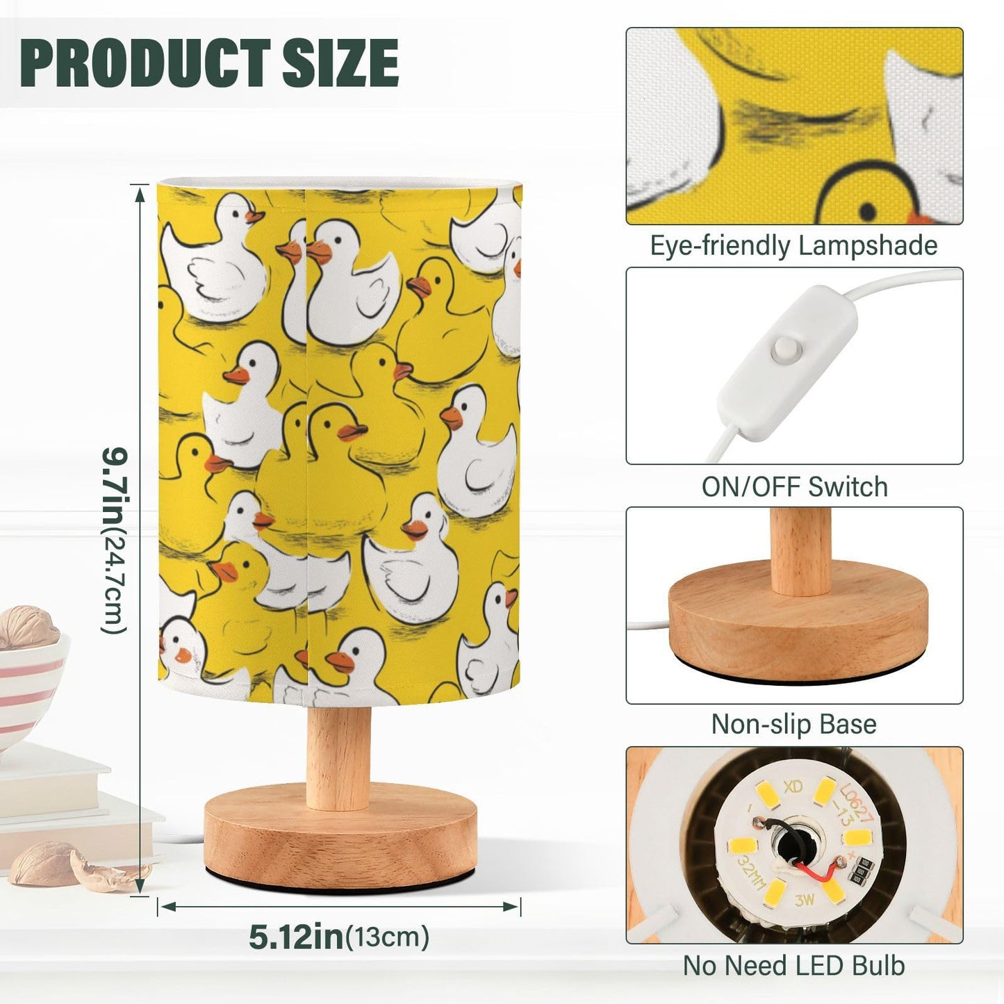 Yellow Duck Ducky Table Lamp for Bedroom Bedside Lamp Desk Lamps Cylinder Nightstand Lamp for Living Room Office Decor