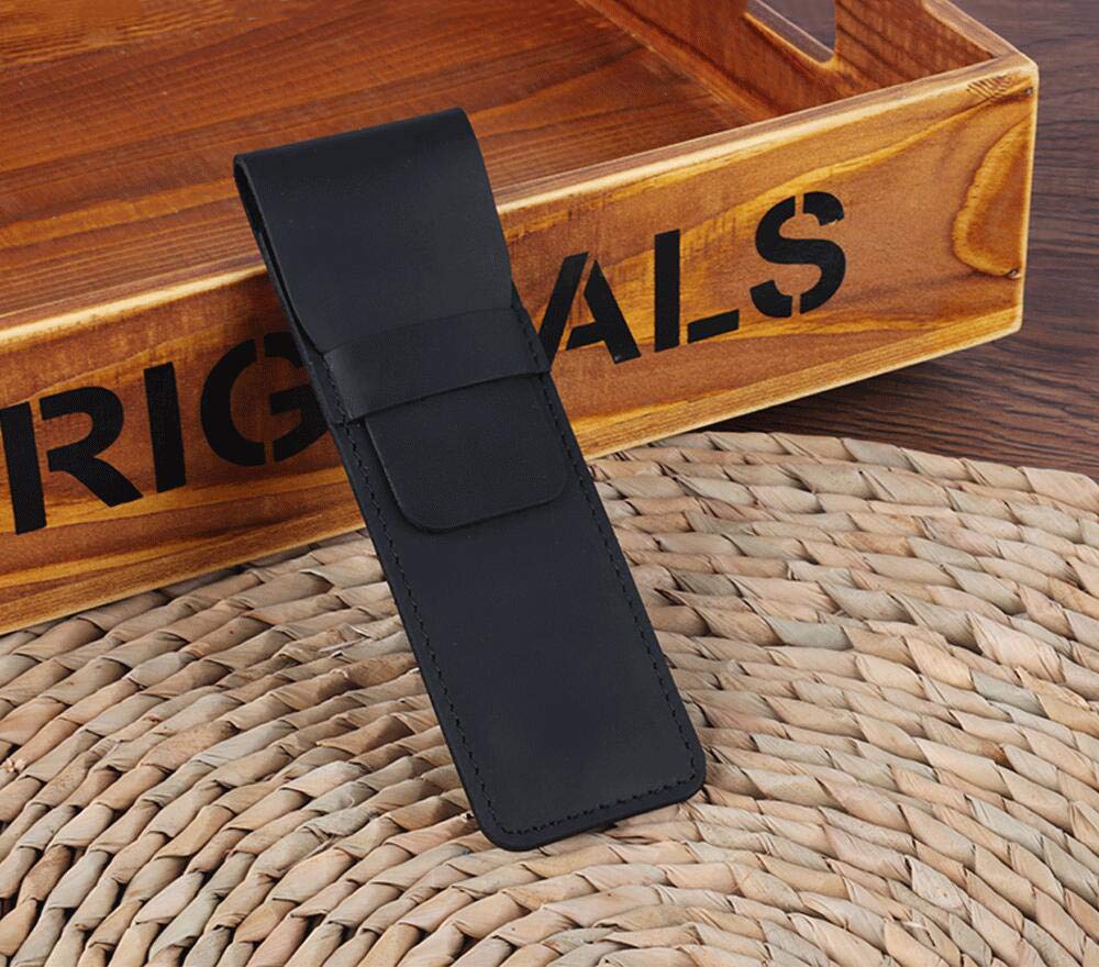 Daimay Leather Pen Case Holder Handmade Fountain Multi Pens Pouch Crazy Horse Leather Pen Protective Sleeve Cover – Black