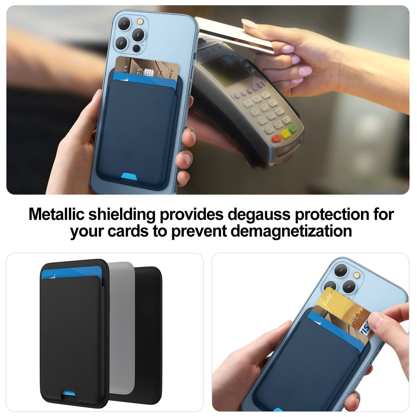 iLodn Magnetic Wallet Compatible with MagSafe for iPhone 17 16 15 14 13 12 Pro Max Air Plus Model, Mag 3 Safe Card Holder Stick on Accessories for Cell Phone & Case, Jet