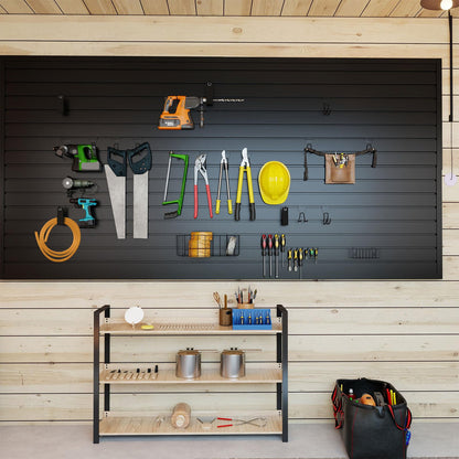 4'x8' PVC Slat Wall Paneling, High Load Capacity Slatwall Panel, Cuttable & Moisture-Proof & Flame Retardant, Heavy Duty Black Garage Slatwall Panes Storage Systems for Garage Workshop Storage