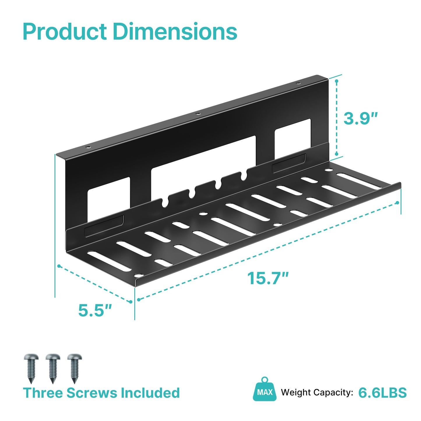 PEGZONE Under Desk Cable Management Tray, 15.7 Inches Metal Cord Organizer Rack, Desk Tray for Power Strip, Cord, Wire, Easy Mounting Cable Management Under Table for Home Office, Black