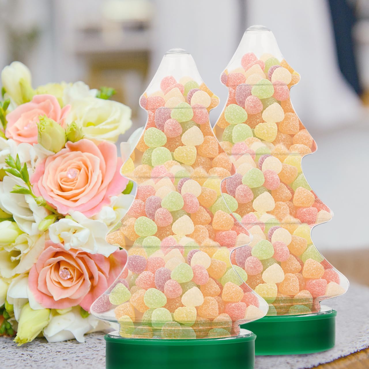 VOSAREA 12pcs Christmas Tree Shaped Candy Bottles Clear Biscuits Jars with Lids - Christmas Candy Jars & Tree Shaped Ornaments Festival Storage Containers