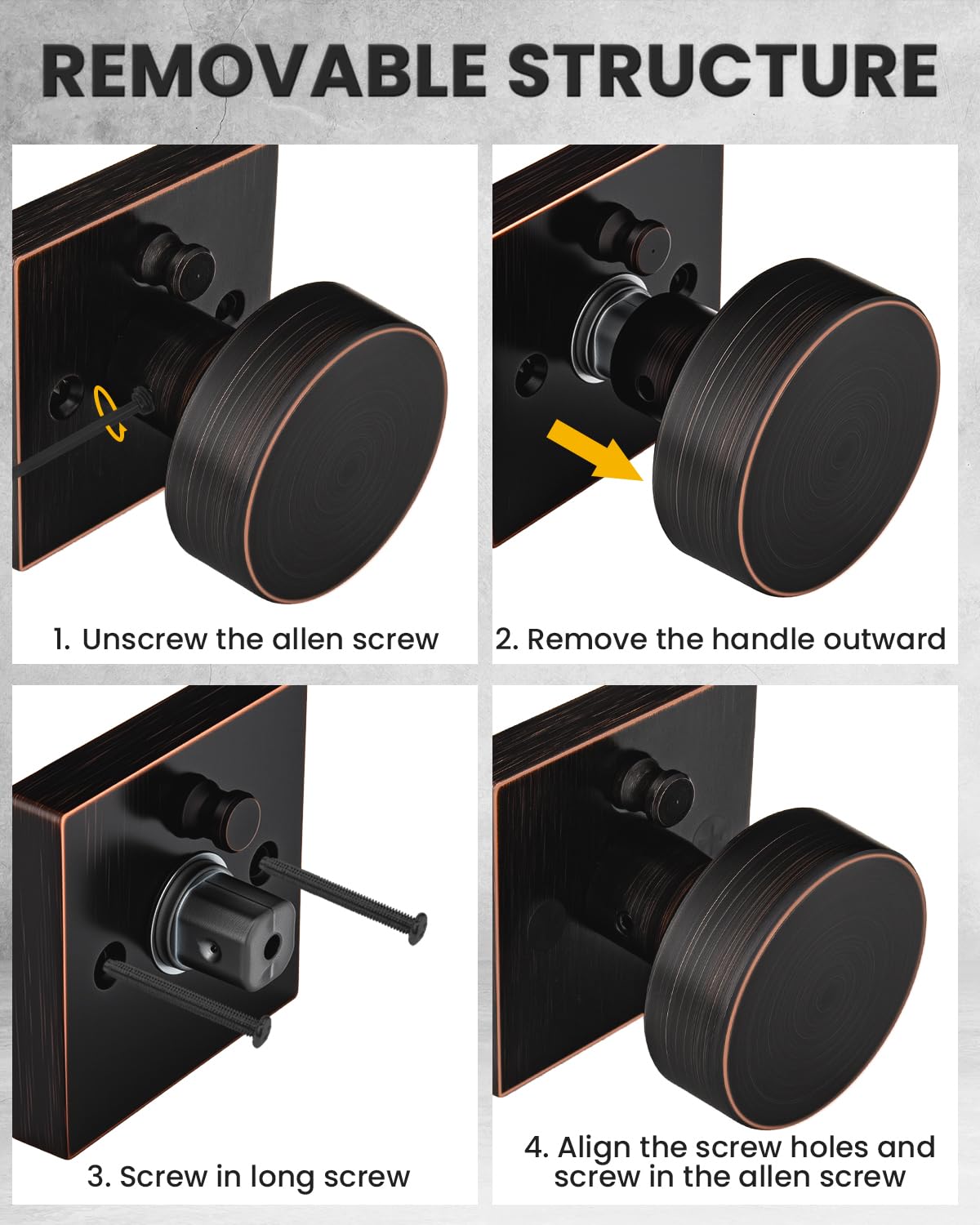 Goldenwarm Oil Rubbed Bronze Privacy Door Knob for Interior Doors, Zinc Alloy Bronze Door Knob Interior for Bedroom & Bathroom, Keyless Lock with Emergency Release, Adjustable & Reversible - 1 Pack