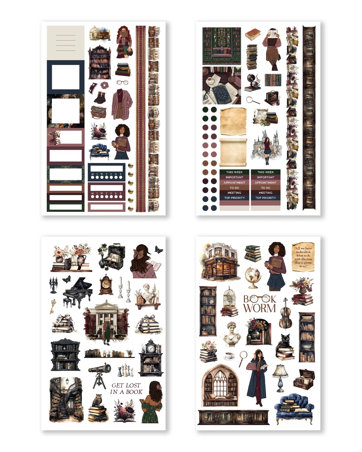 Hobonichi Compatible A5 Planner Sticker Book – Academia Collection Bookish Decorative & Functional Stickers for Cousin & Weeks Size Planners, Reading Journals & Creative Planning