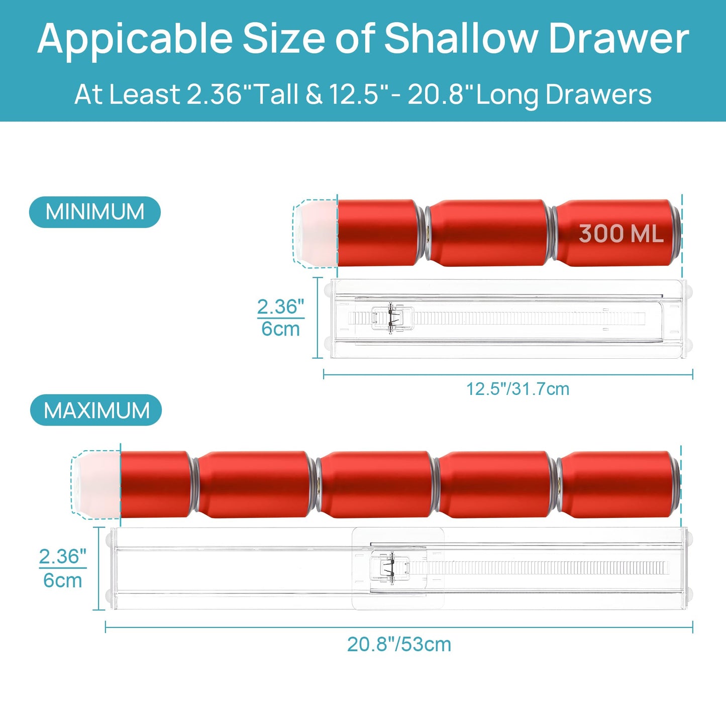 Vtopmart 8 Pack Shallow Drawer Dividers, 2.36" High 12.5"-20.8" Adjustable Expandable Kitchen Drawer Organizer, Clear Plastic Organizer Separators for Flatware, Utensil, Cutlery, Underwear, Clothes