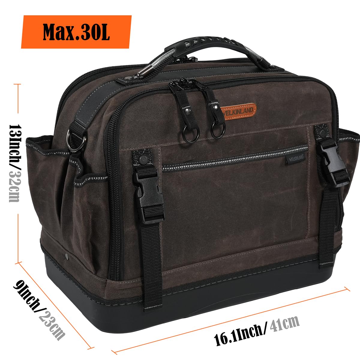 WELKINLAND 53Pockets Hard-Bottom HVAC Bag, Heavy-Duty Electrician Tool Bag,Waterproof Waxed Canvas Tools Bags, Top-Open 16 Inch Tool Bags,HVAC Service Bag For Men
