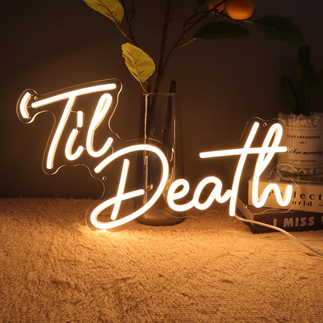 Planzo Til Death Neon Sign Bedroom Wall Decor Led Light Gothic Wedding Party Home Decor Engagement Proposal Christmas Gift 5V USB Powered with Dimmer Switch 17IN Warm White