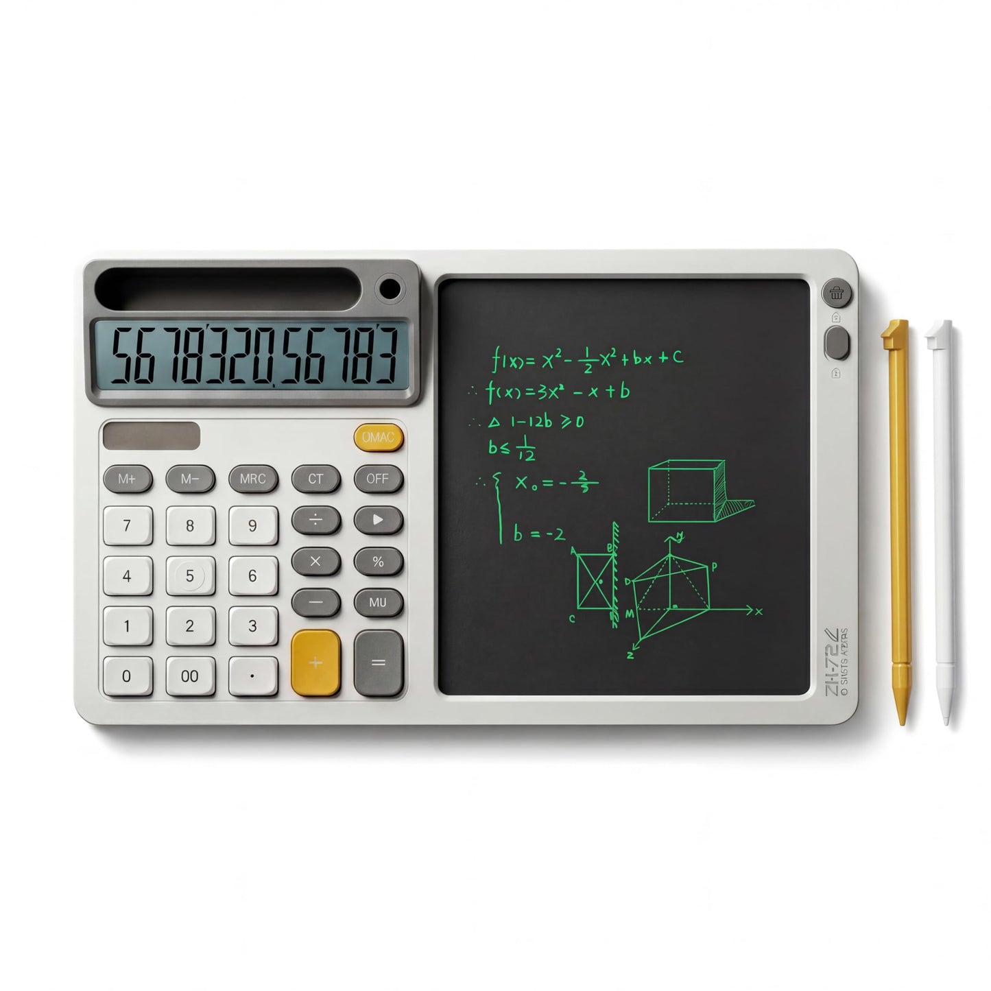 DPEDUAI Solar Desk Calculator with 7.5 inc LCD Writing Membrane, 15° Tilt for Easy Reading, Integrated Phone Stand, Voice & Silent Modes, Anti-Slip Pads for Stability, Ideal for Office & Study Use