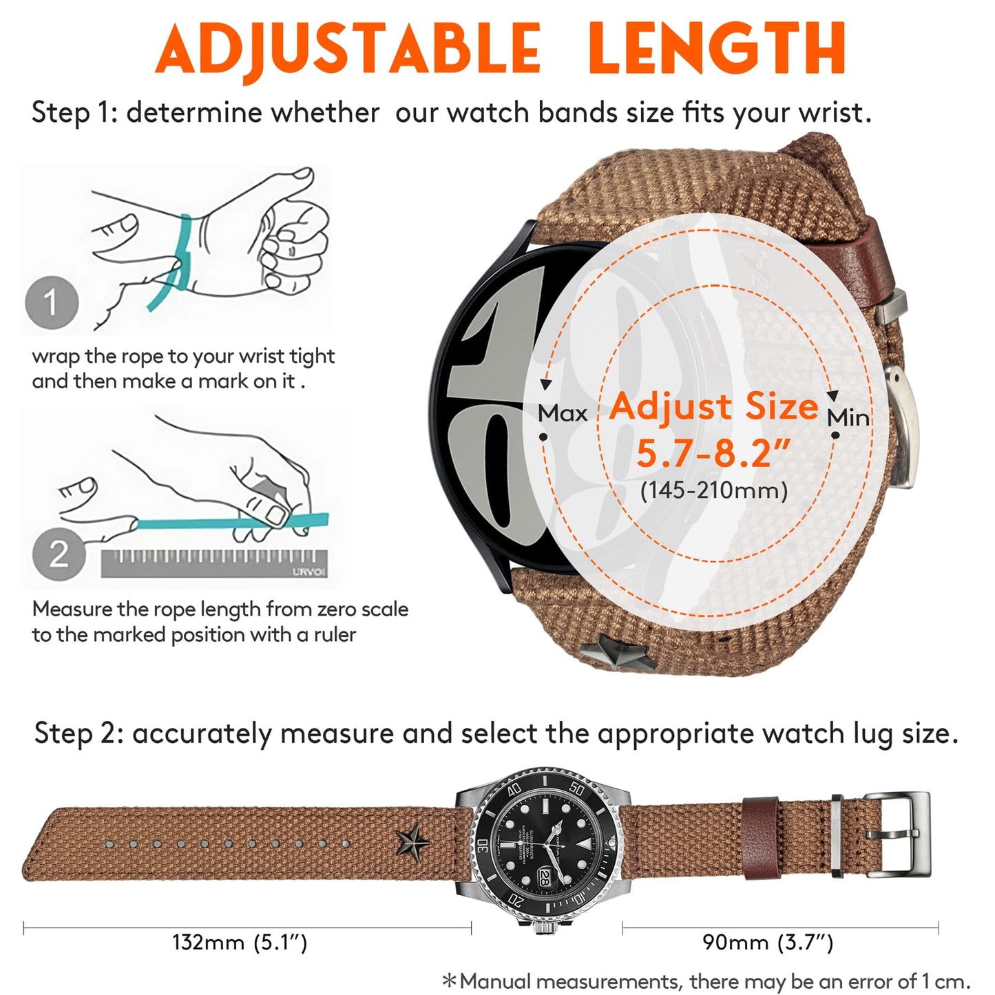 torbollo Quick Release Watch Bands - Choice of Color and Width (18mm, 20mm, 22mm or 24mm) Watch Straps, Quality Nylon Strap and Sturdy Brushed Buckle, 22mm / Large Wrist (7.1''-8.9''), no.