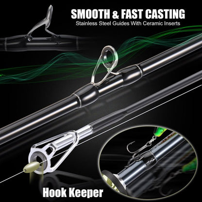 Sougayilang Camo Baitcaster Combo, 2-Piece 30+24Ton Graphite Rod, 8.0:1 Gear Ratio,9+1 Bearings Reel, SuperPolymer Handle,Hook Keeper for Bass, Walleye, Pike, Catfish Fishing