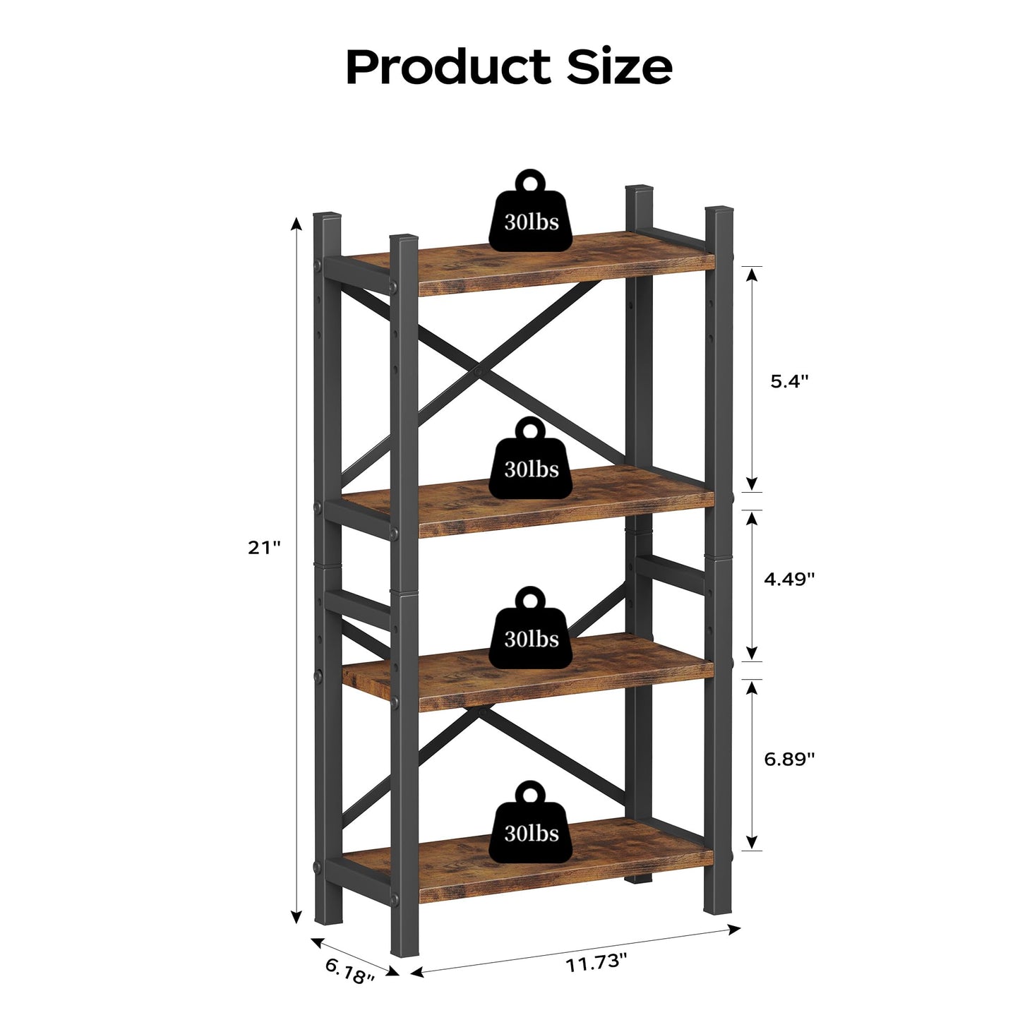 Desktop Bookshelf, 4-Tier Stackable Narrow Bookcase, Adjustable Industrial Desk Organizer & Hutch - Rustic Brown Wood Desktop Book Organizer for Living Room, Bedroom & Home Office