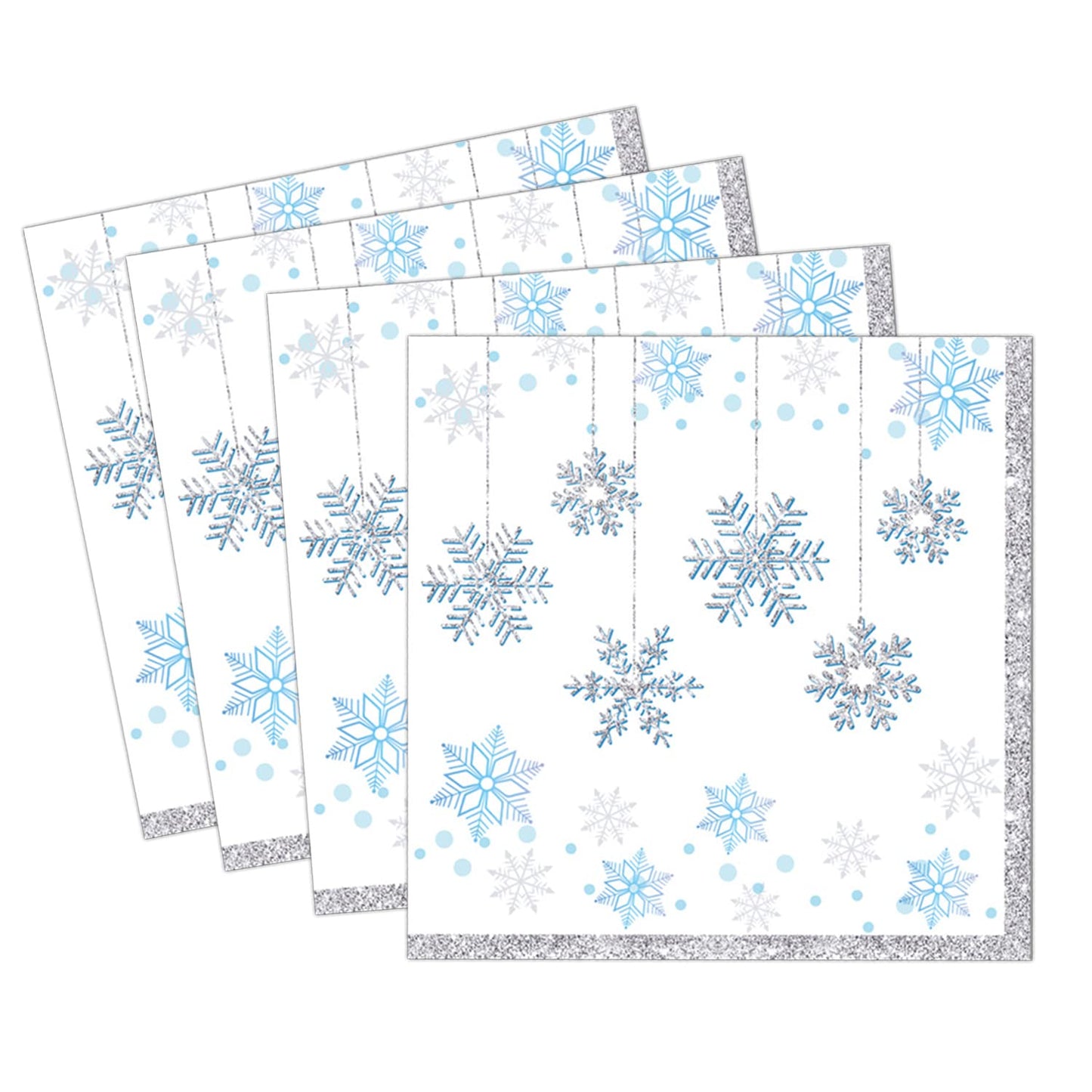Dulousia Snowflake Napkins, Disposable Wonderland Party Paper Napkins, Luncheon Blue White Snow Theme Party Decorations, Birthday Beverage Napkin, Winter Celebration Supplies, Unfolded 13x13in, 40Ct