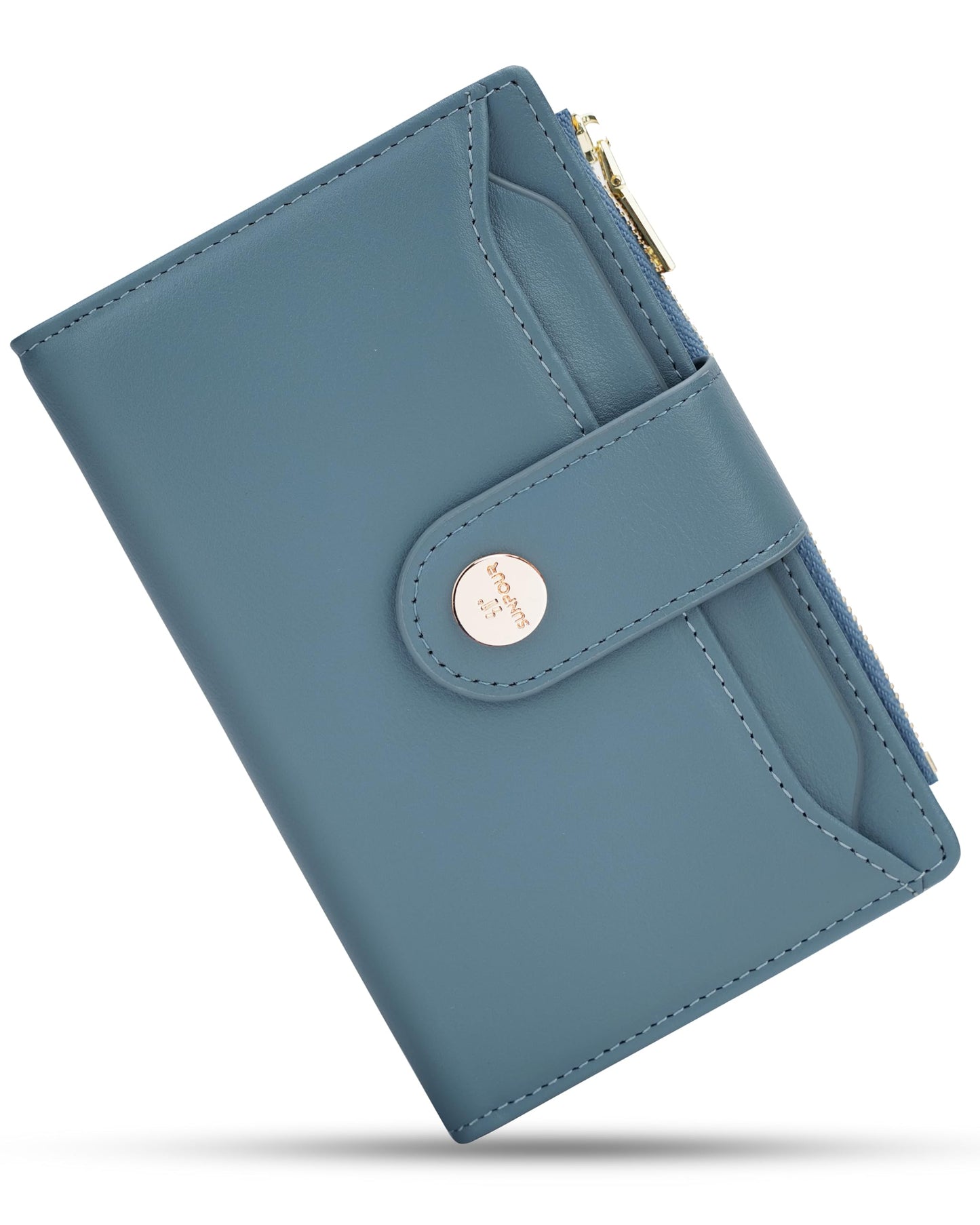 Sunpour Women’s RFID Blocking Leather Trifold Wallet, Large Capacity Credit Card Holder Wallet for Women, Travel Wallet(Blue)