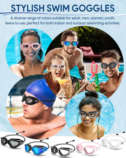 Otionus Swim Goggles Adult, Polarized Adult Swimming Goggles Bungee Strap No Hair Pulling Anti-fog Pool Goggles for Men Women