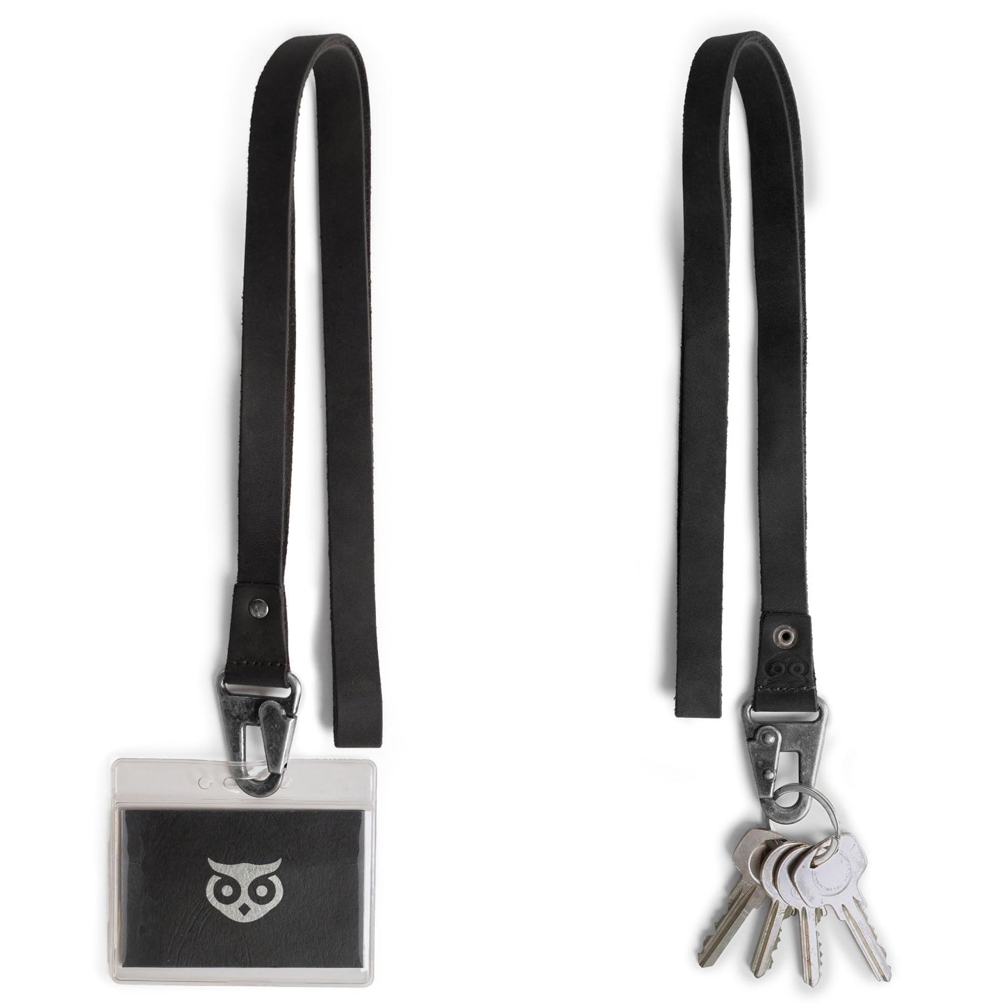 Hide & Drink, Lanyard Keychain for Men and Women, Neck Strap with Hook, ID Holder, Clip to Attach to House, Apartment, Car Keys, Full Grain Leather, Handmade, Charcoal Black