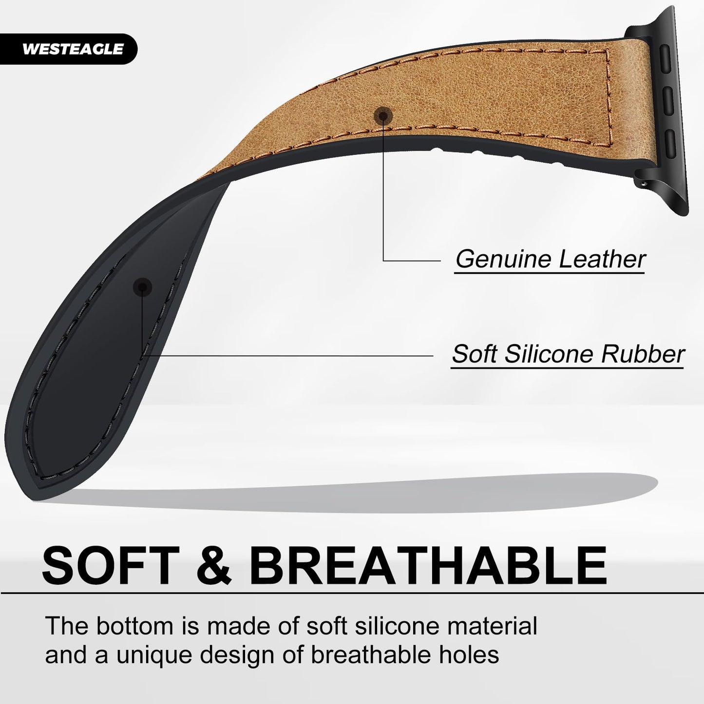 WestEagle Magnetic Leather Bands Compatible with Apple Watch 49mm 46mm 45mm 44mm 42mm(S3/2/1) for Men Women, Genuine Leather with Magnetic Buckle for iWatch Ultra1/2/3 Series SE11/10/9/8/7/6/5/4/3/2/1