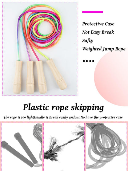 Jump Rope for Kids, Lorvain Adjustable Skipping Rope, Kids Jump Ropes with Wooden Handle for Girls Boys, Weighted Jumping Ropes for Fitness Workout Exercise Outdoor Fun Activity