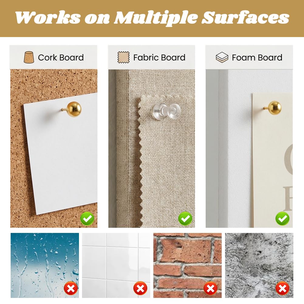 465 Pcs Gold Push Pins Set, 5 in 1 Thumb Tacks with Clips and Hooks for Cork Board, Multi‑Use Decorative Pushpins in Storage Box for Bulletin Board, Maps, Photos and Home Office