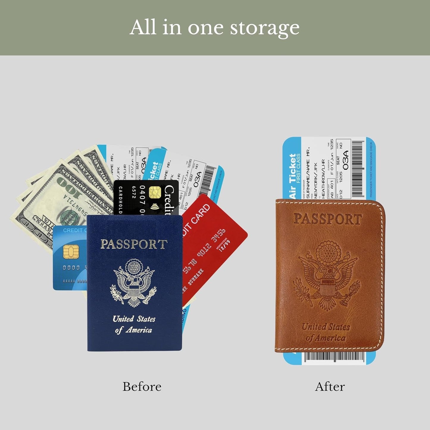 ZAHANAARA Passport Holder for Travel | Premium Leather Passport Cover & Protector | Stylish Travel Document Organizer with Embossed US Seal | Unisex Case with Slots for Cards & Boarding Passes - Brown