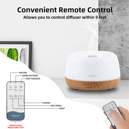 300ML Essential Oil Diffuser with 7-Color LED Lights and Remote Control, Modern Minimalist Design, High-Efficiency Ultrasonic Mist Aromatherapy Diffuser for Home